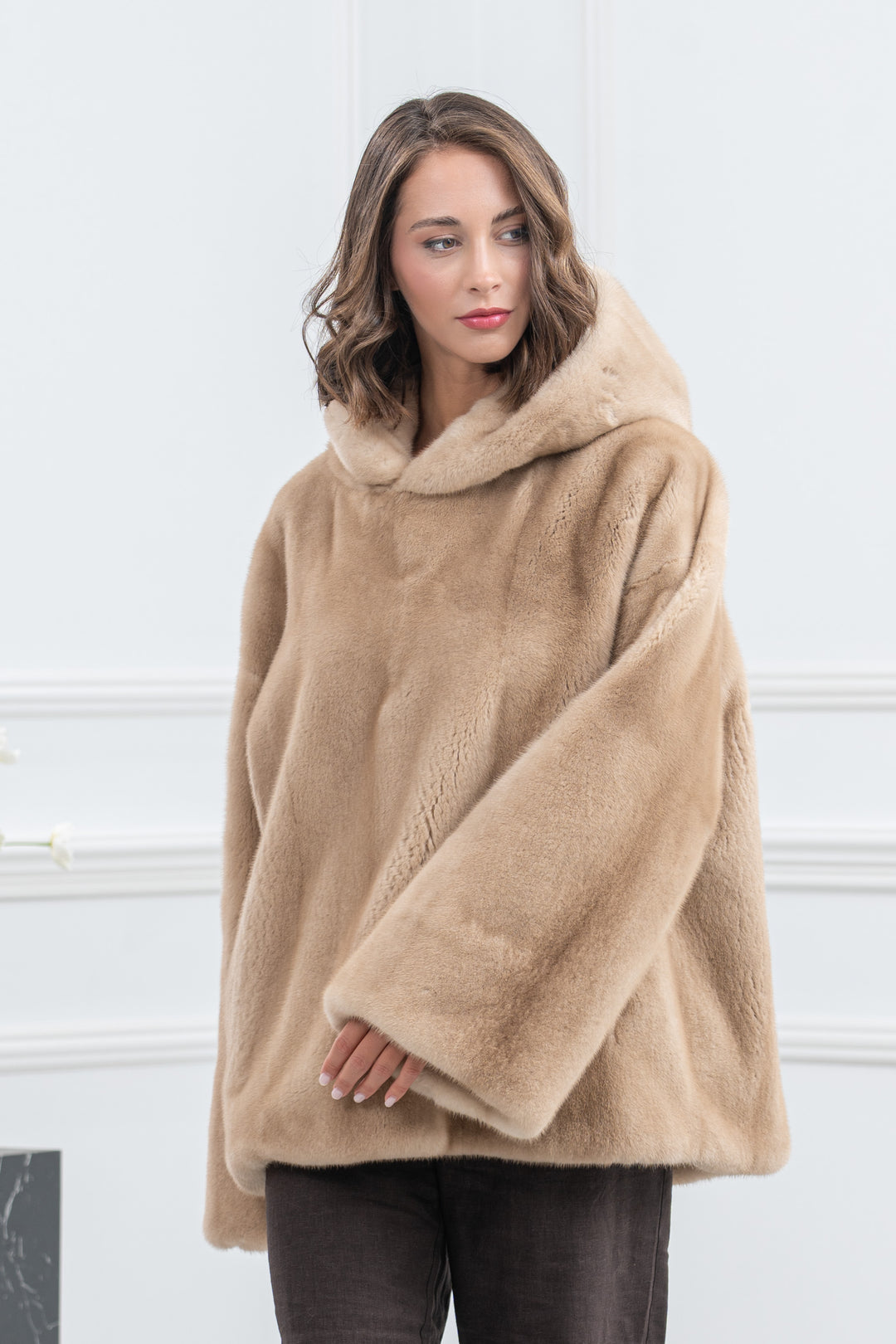 Palomino Mink Fur Short Jacket with Hood - Women&