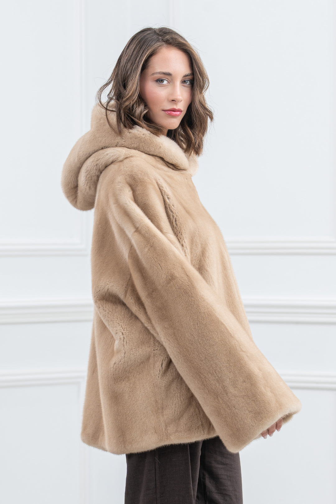 Palomino Mink Fur Short Jacket with Hood - Women&