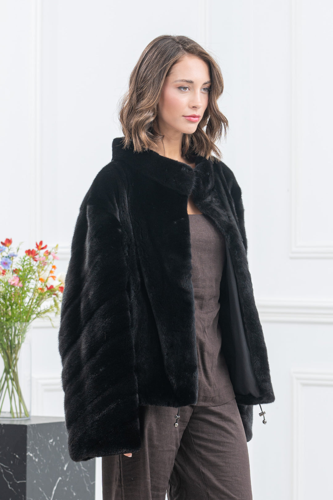 Black Mink Fur Short Jacket - Women&