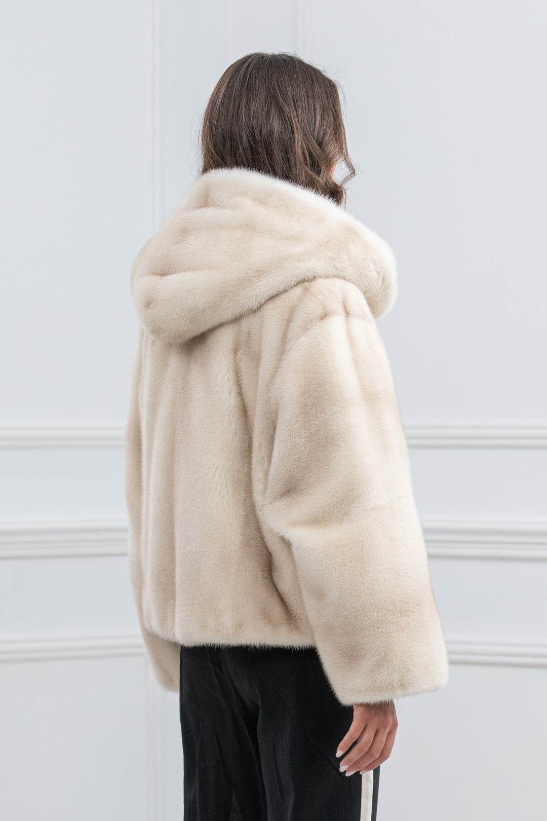 Cinnamon Mink Fur Short Jacket with Hood - Women&