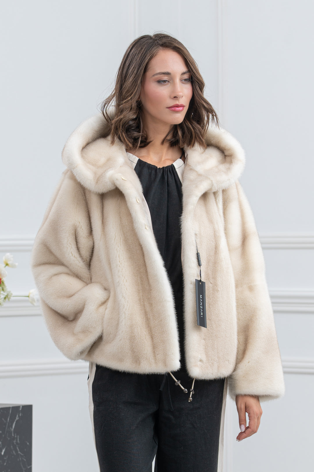 Cinnamon Mink Fur Short Jacket with Hood - Women&