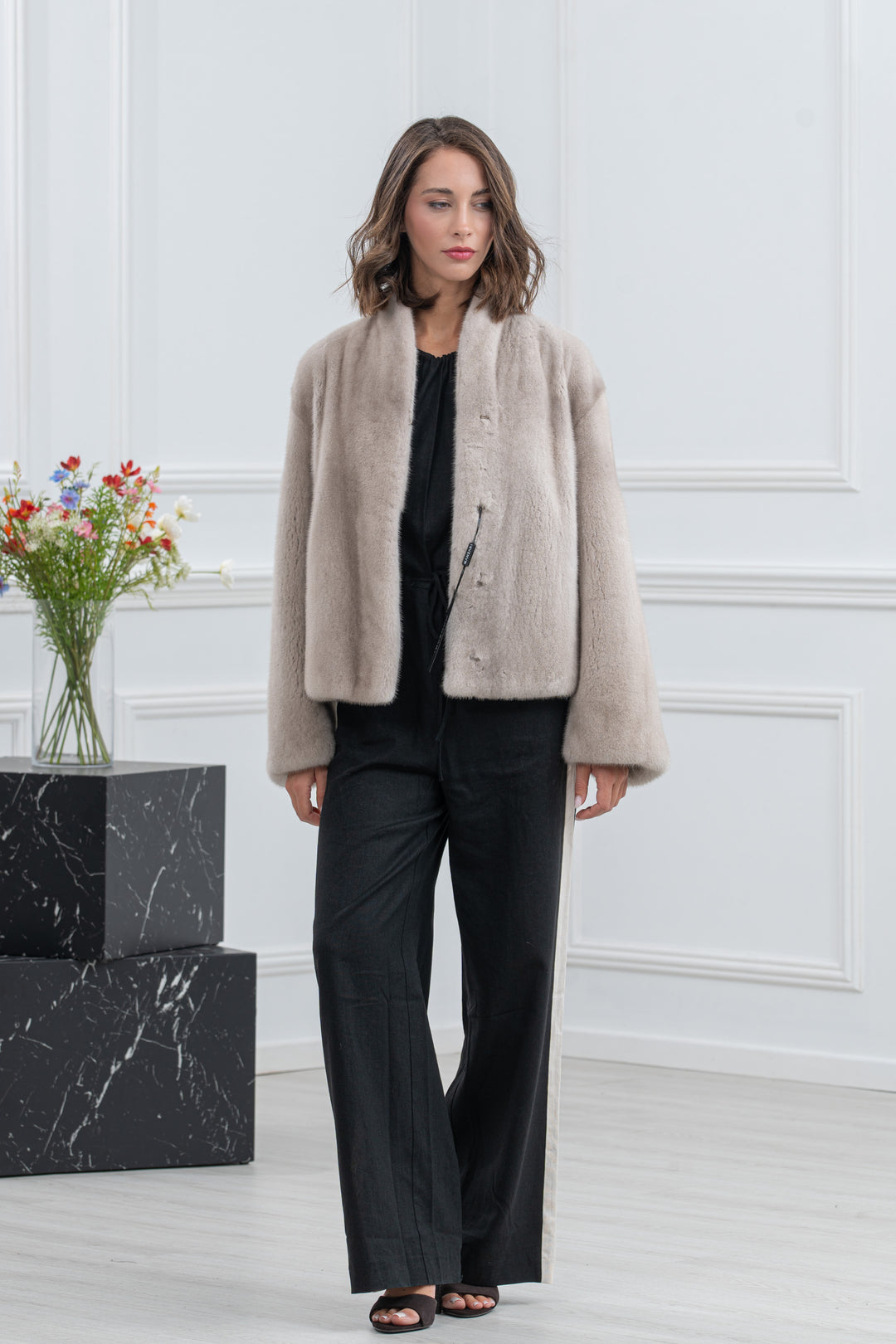 Pearl Blue Mink Fur Short Jacket - Women&