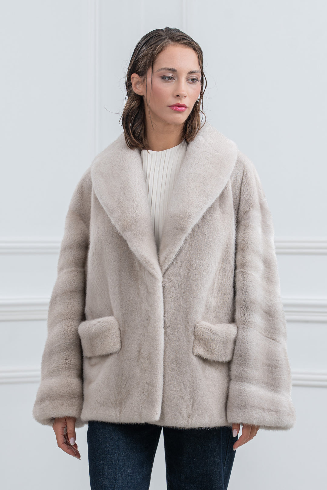 Pearl Blue Mink Fur Short Jacket - Women&