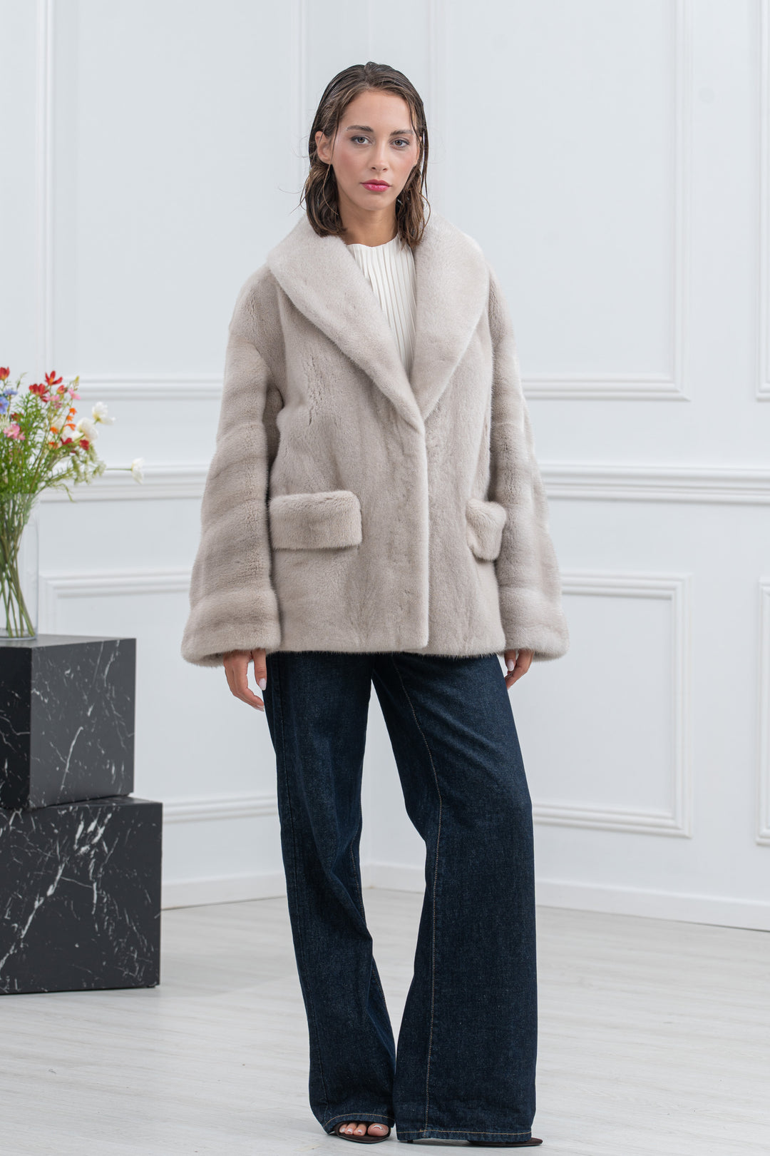 Pearl Blue Mink Fur Short Jacket - Women&