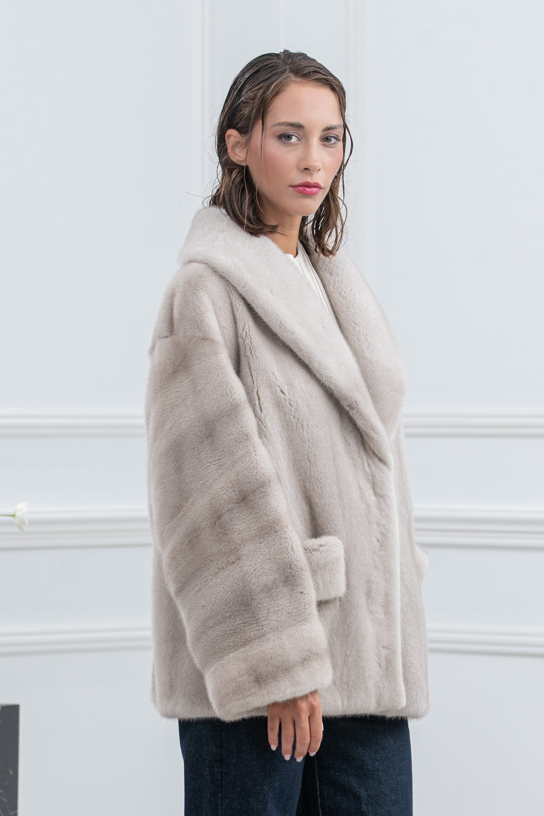 Pearl Blue Mink Fur Short Jacket - Women&