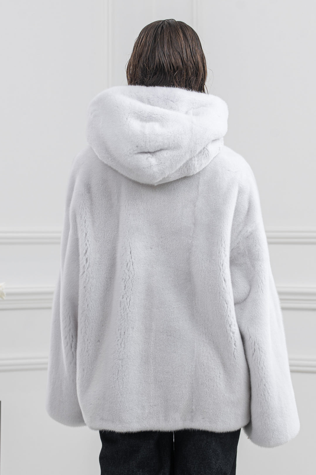 White Mink Fur Short Jacket with Hood - Women&