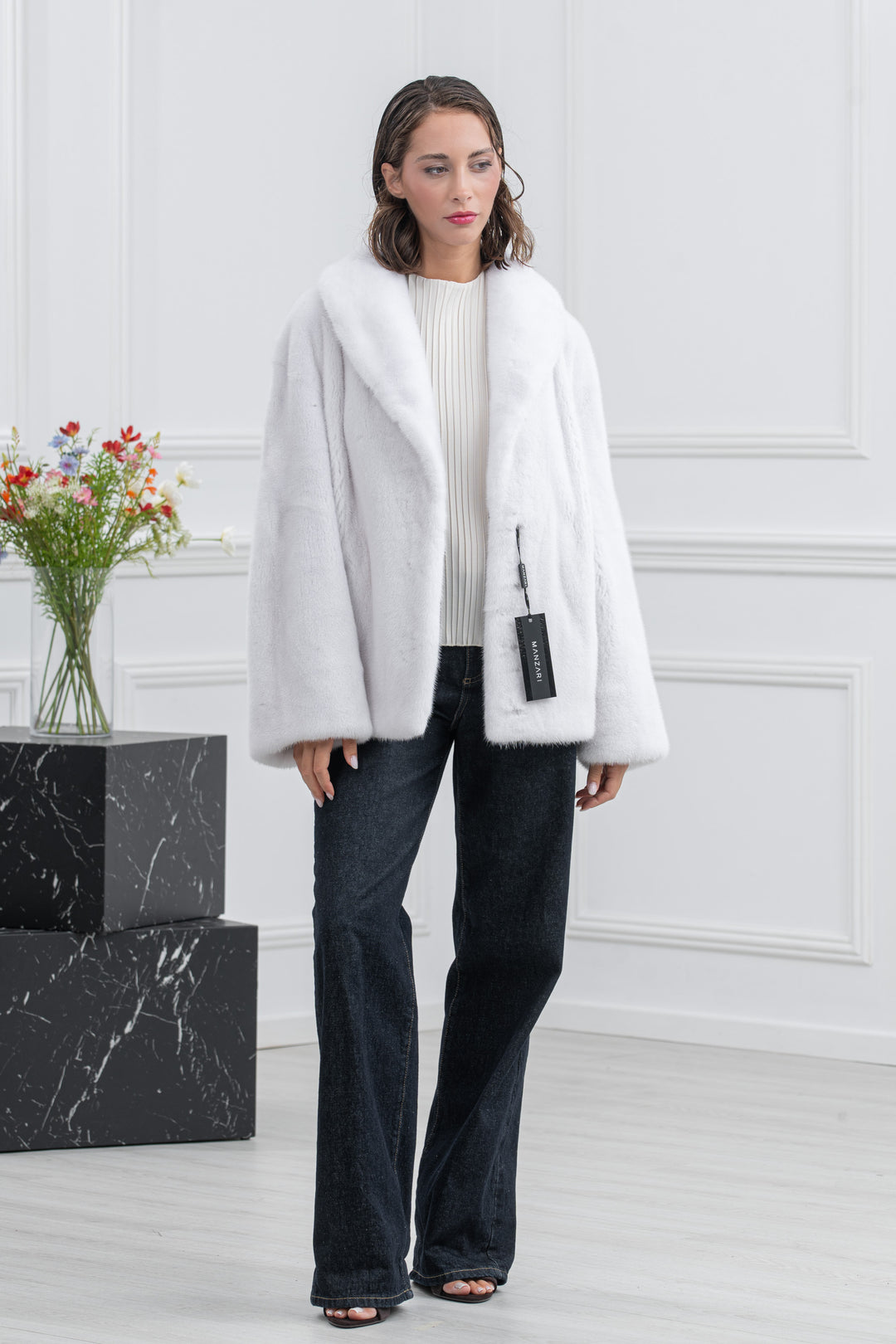 White Mink Fur Short Jacket - Women&