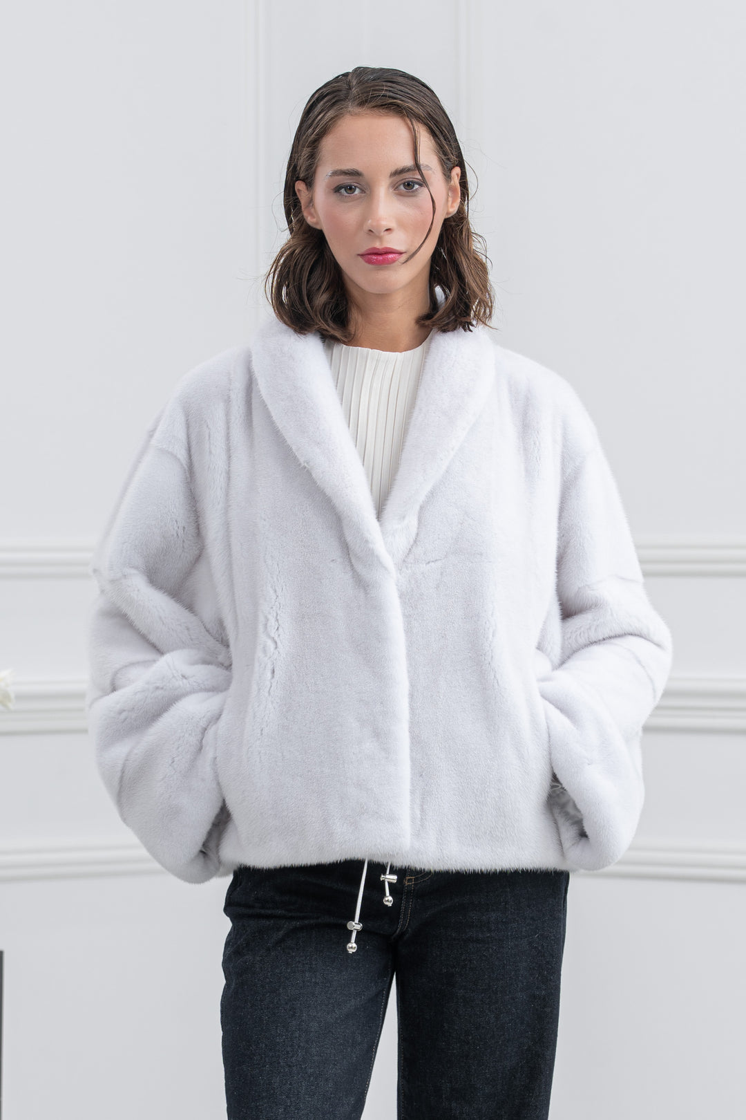 White Mink Fur Short Jacket - Women&
