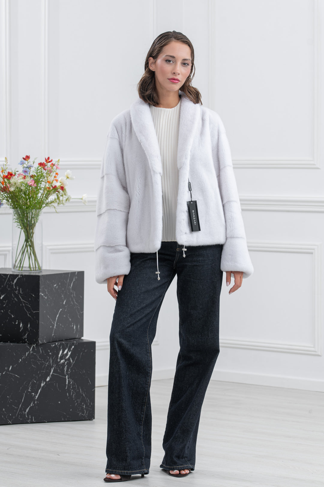 White Mink Fur Short Jacket - Women&