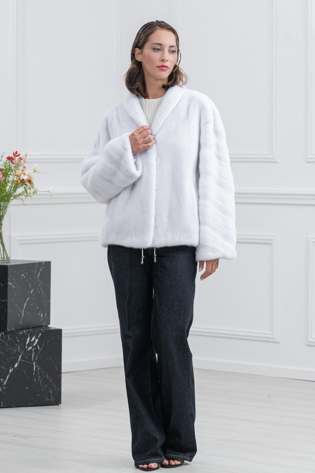 White Mink Fur Short Jacket - Women&