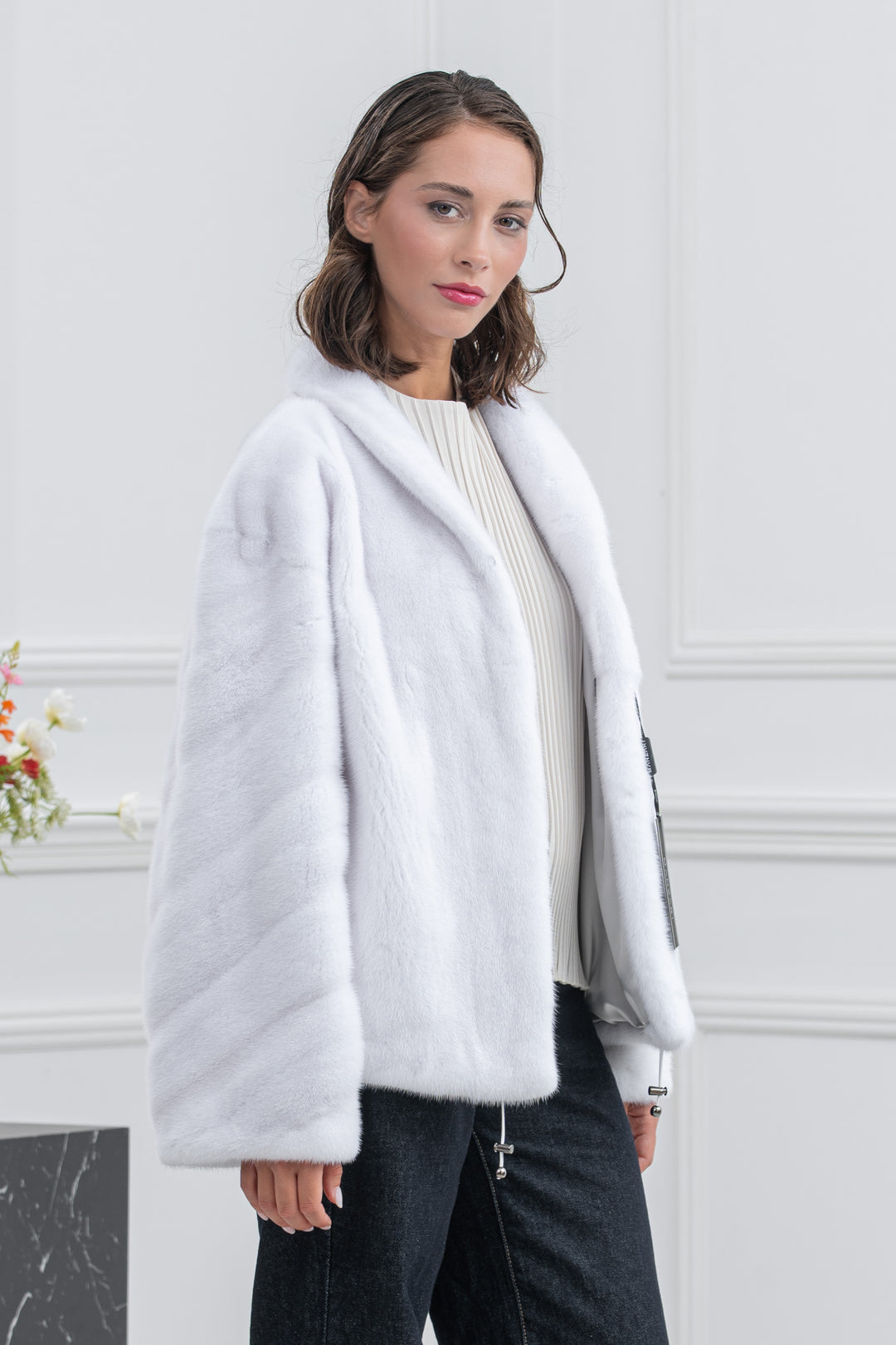 White Mink Fur Short Jacket - Women&