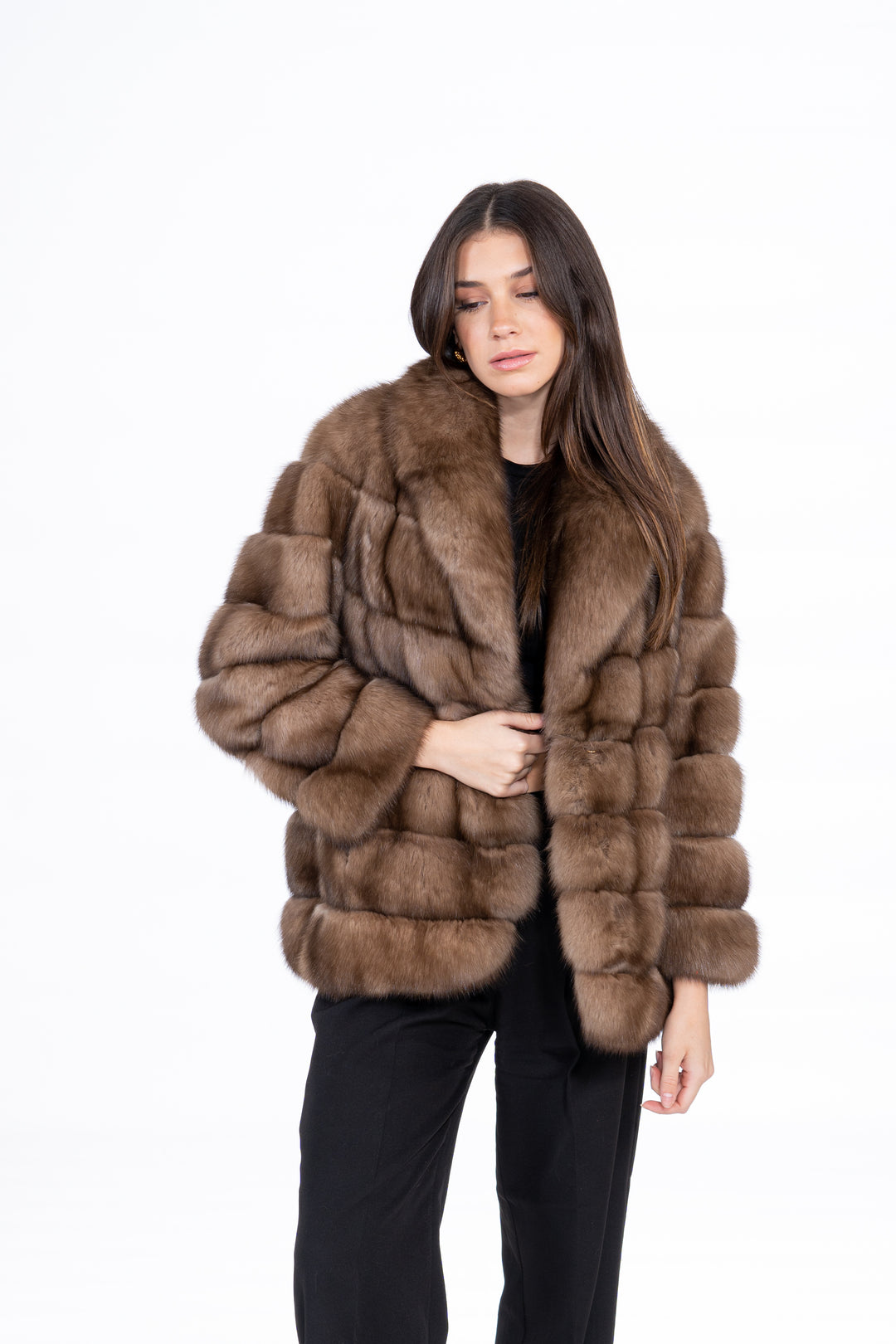 Manzari Lavander Russian sable fur coat with a modern design