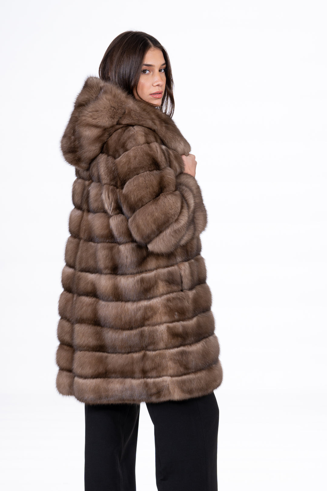 Luxurious Lavander Russian sable fur coat on display