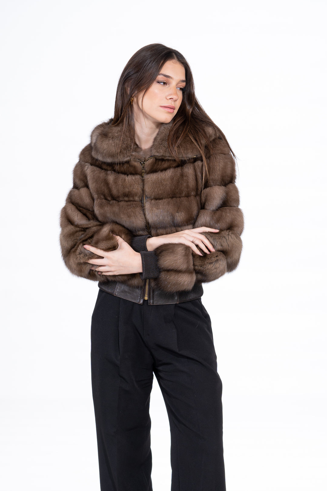 Manzari Gun Metal Russian sable fur coat with a modern design