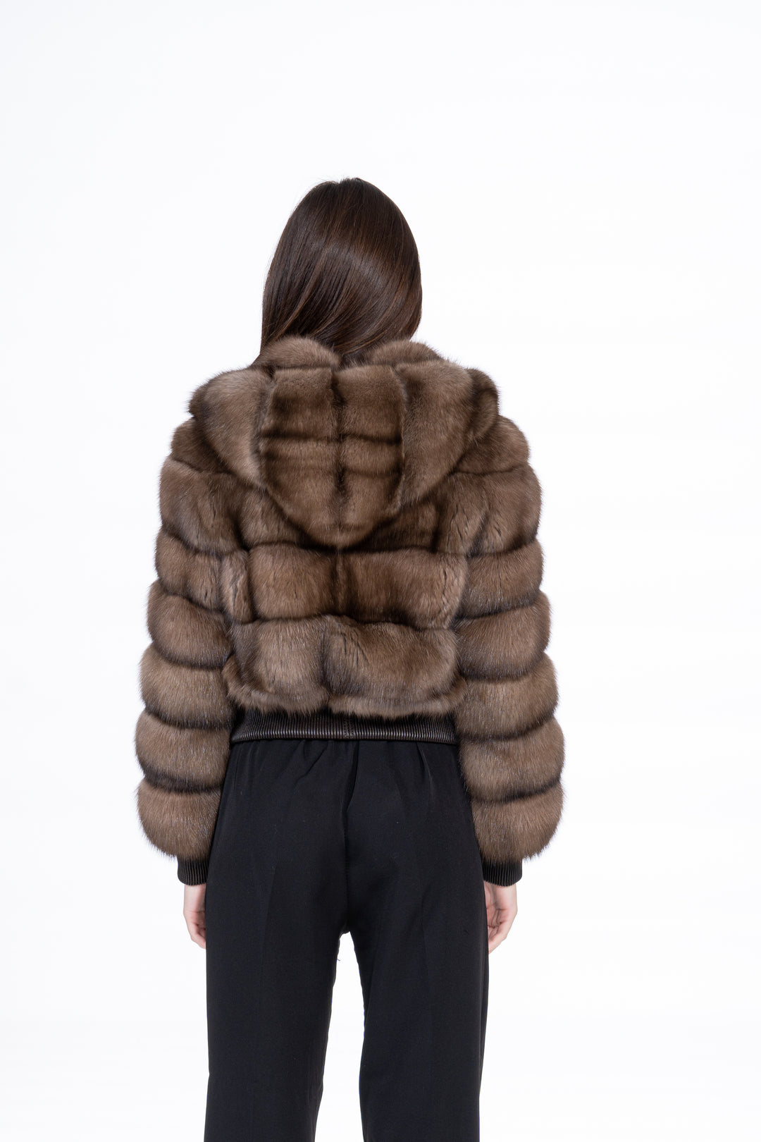 Luxurious Gun Metal Russian sable fur coat on display