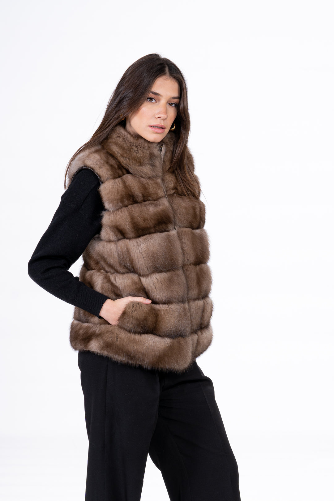 Luxurious Lavander Russian sable fur coat on display