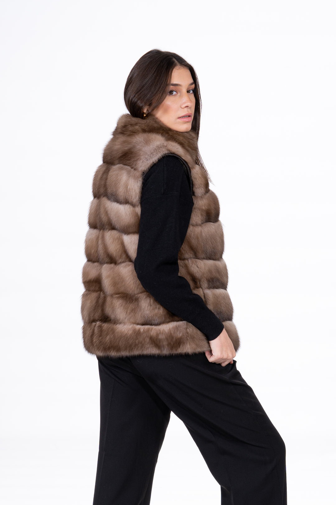 Luxurious Lavander Russian sable fur coat on display