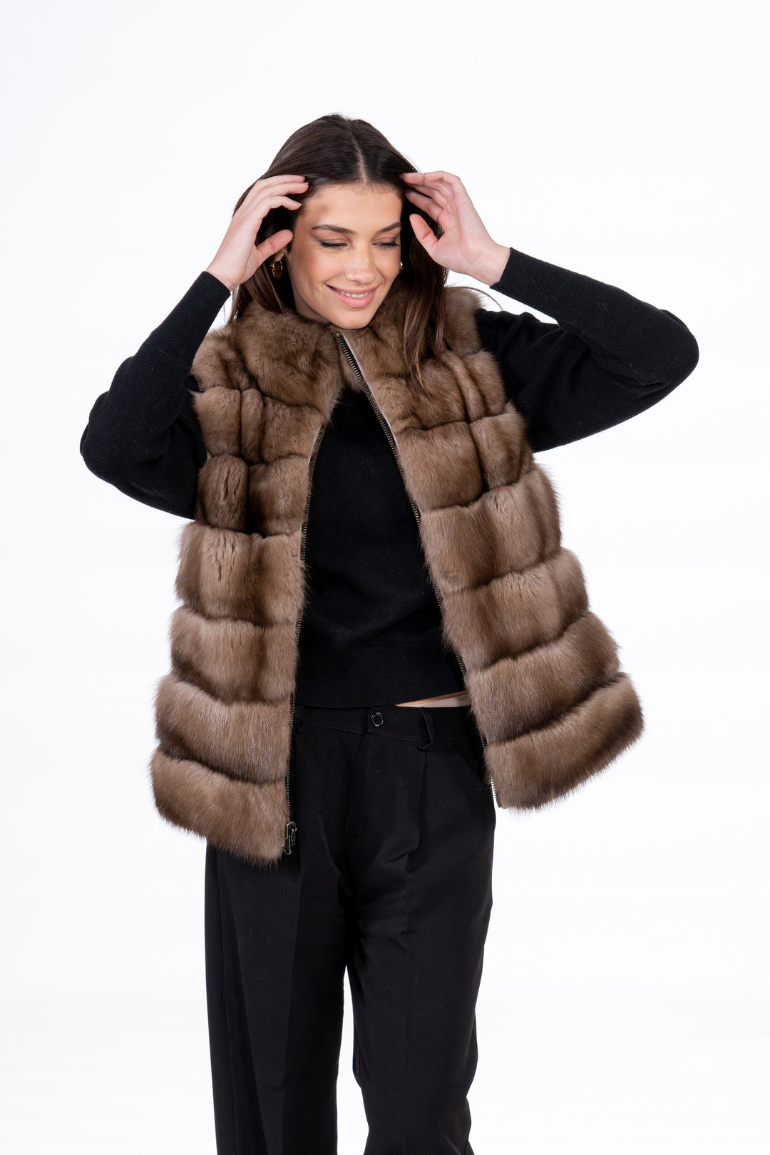 Manzari Lavander Russian sable fur coat with a modern design