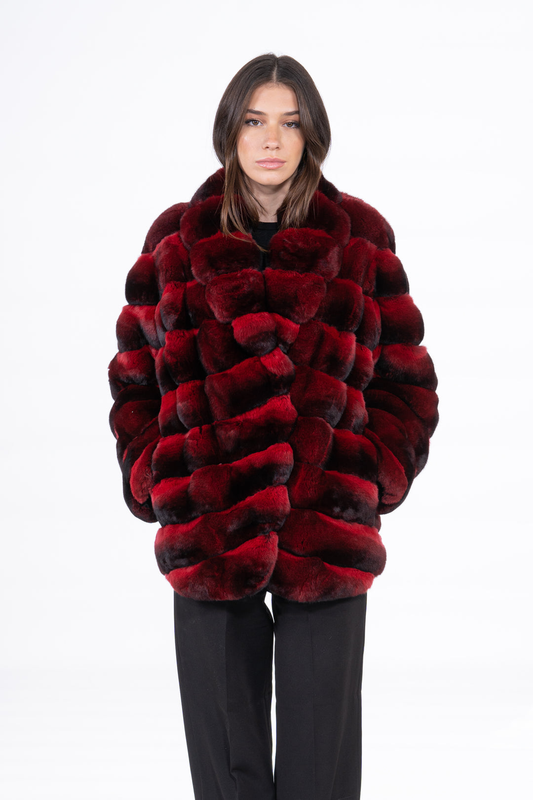 Manzari Red Chinchilla fur coat for a timeless appeal