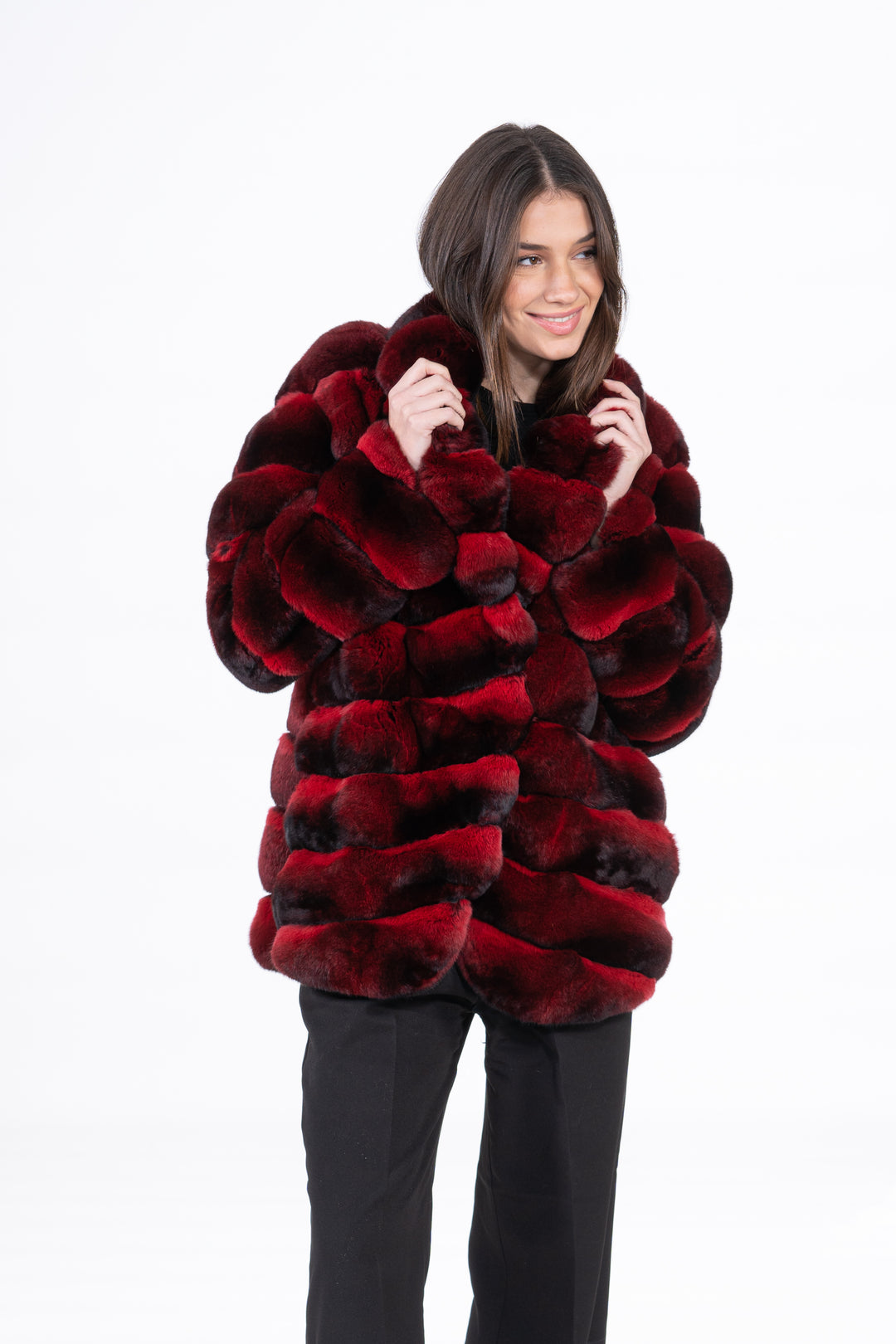 Manzari Red Chinchilla fur coat for a timeless appeal