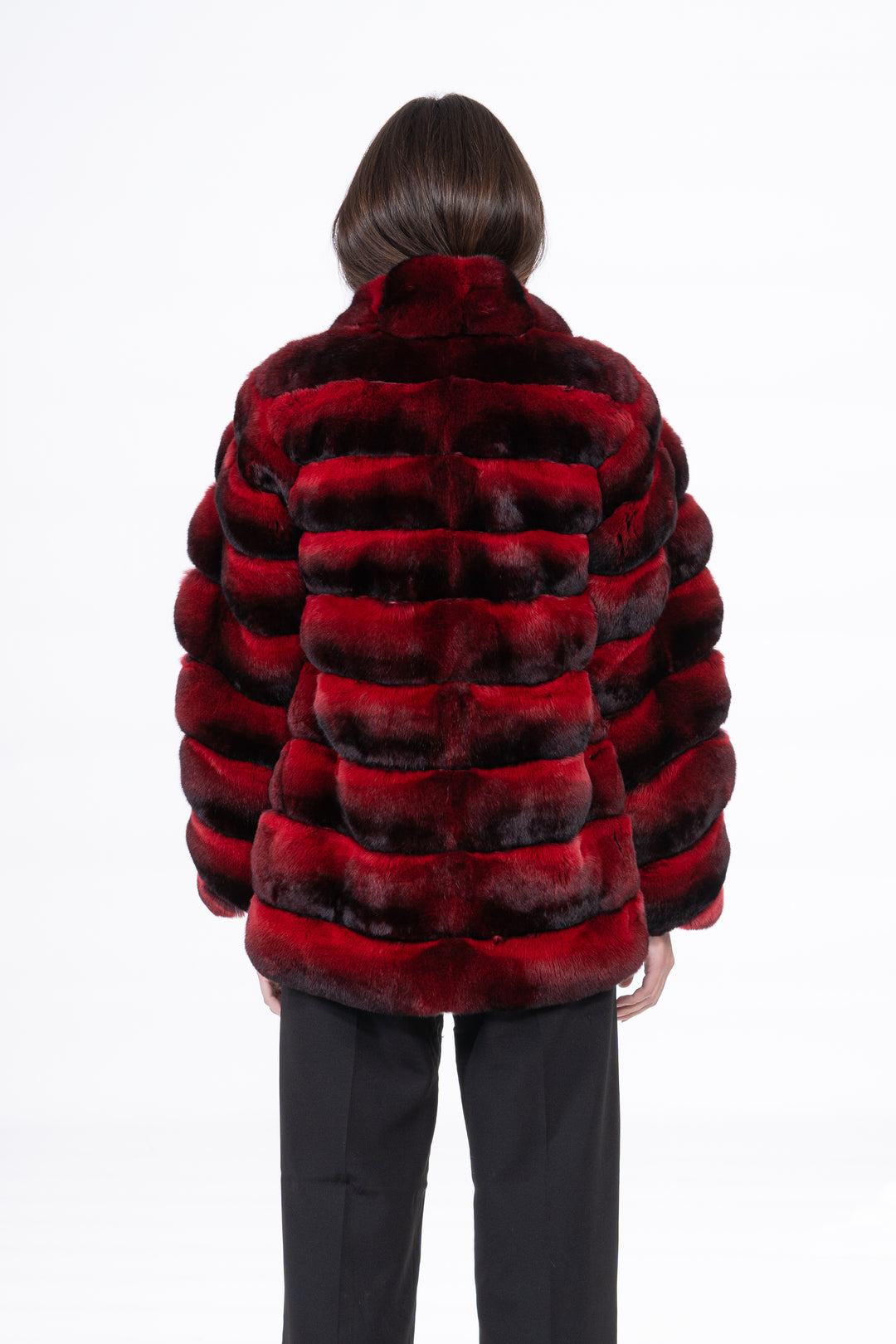 Manzari Red Chinchilla fur coat with a modern touch