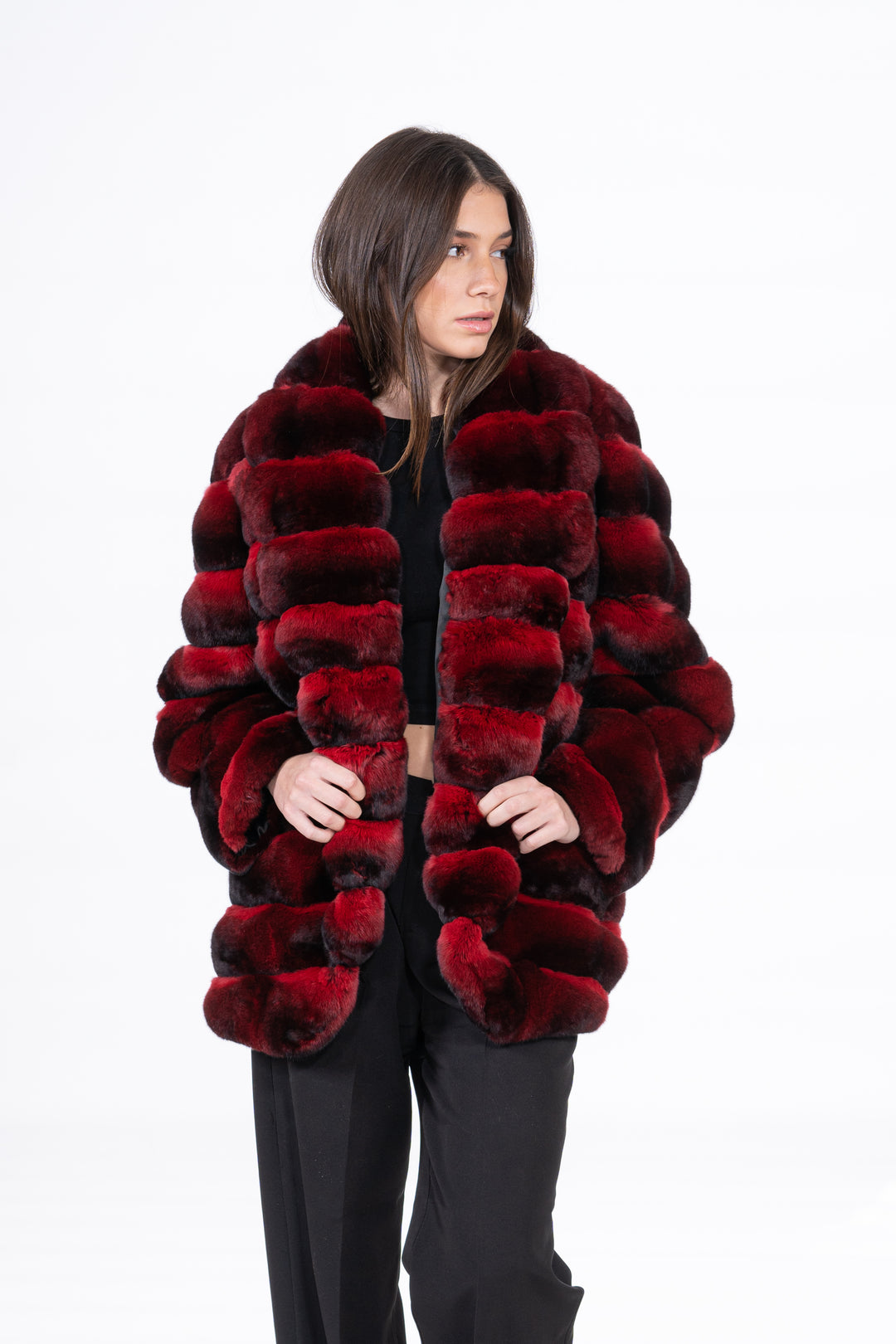 Manzari Red Chinchilla fur coat for a timeless appeal
