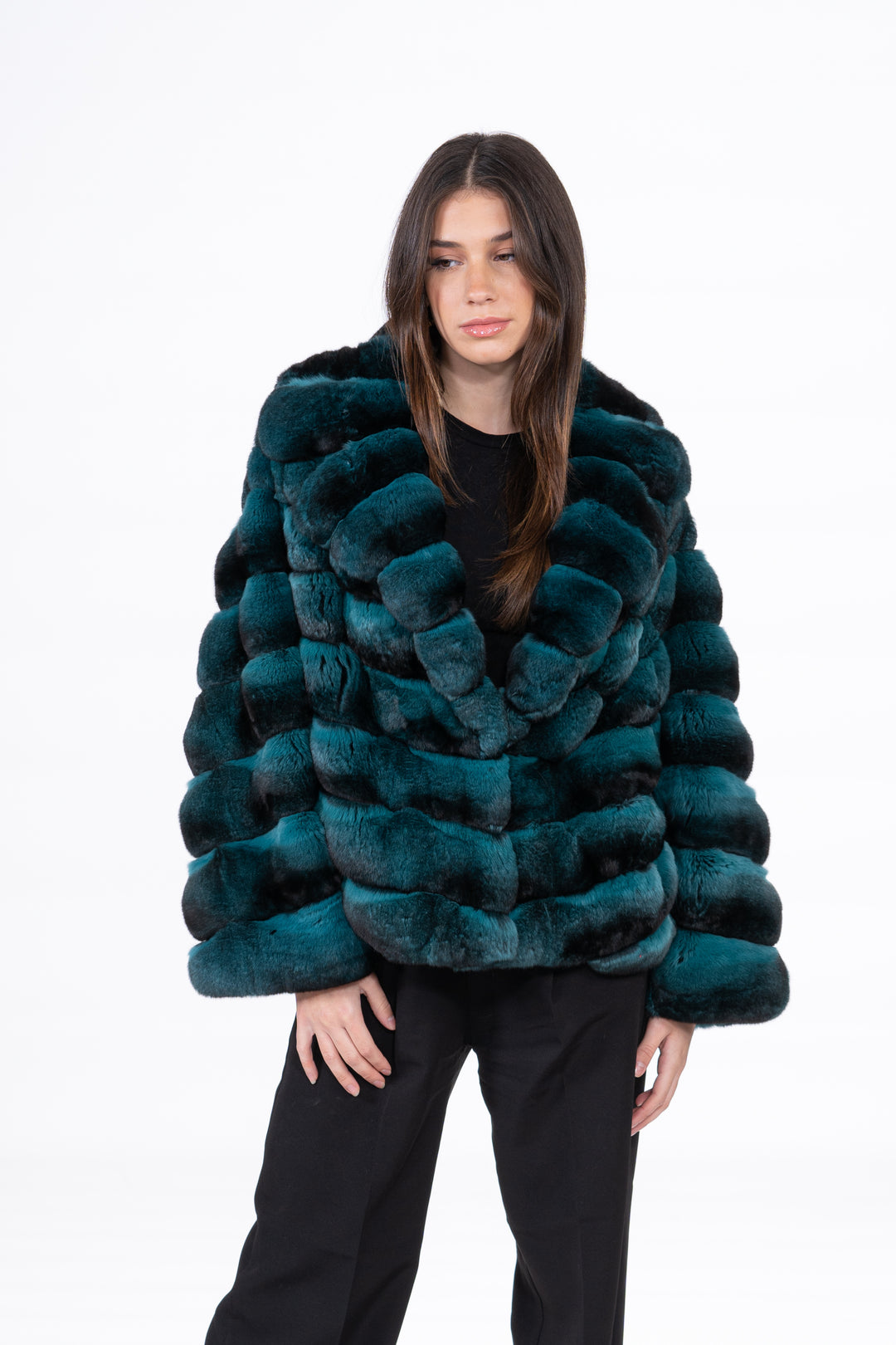 Exclusive Green Chinchilla fur coat by manzari