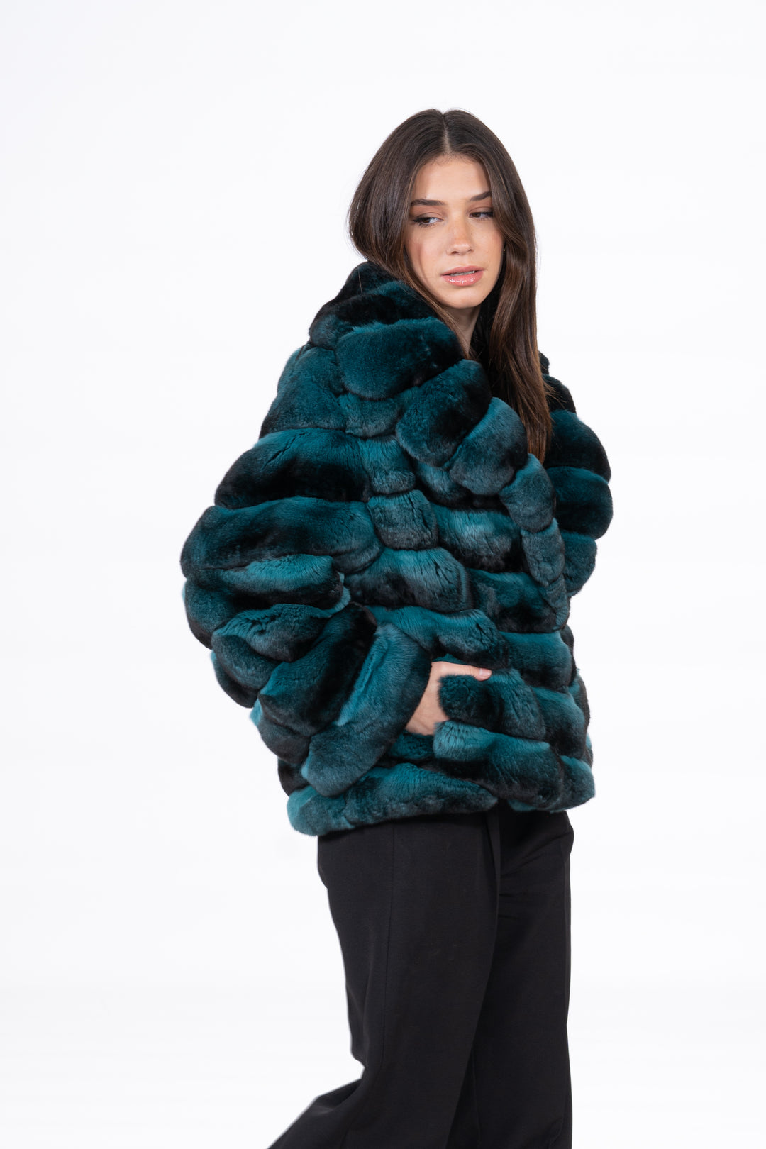 Exclusive Green Chinchilla fur coat by manzari