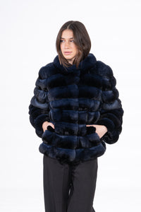 Exclusive Blue Black Chinchilla fur coat by manzari