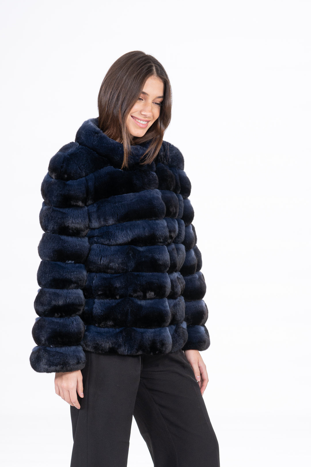 Exclusive Blue Black Chinchilla fur coat by manzari