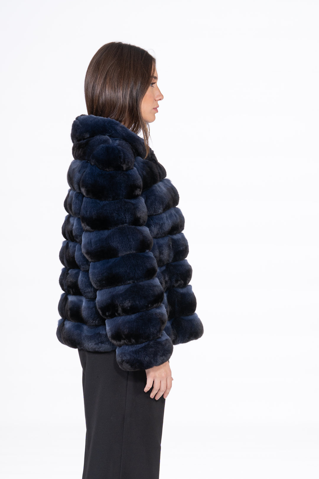 Manzari Blue Black Chinchilla fur coat for a timeless appeal