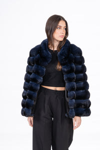 Chic Blue Black Chinchilla fur coat by manzari for a bold statement