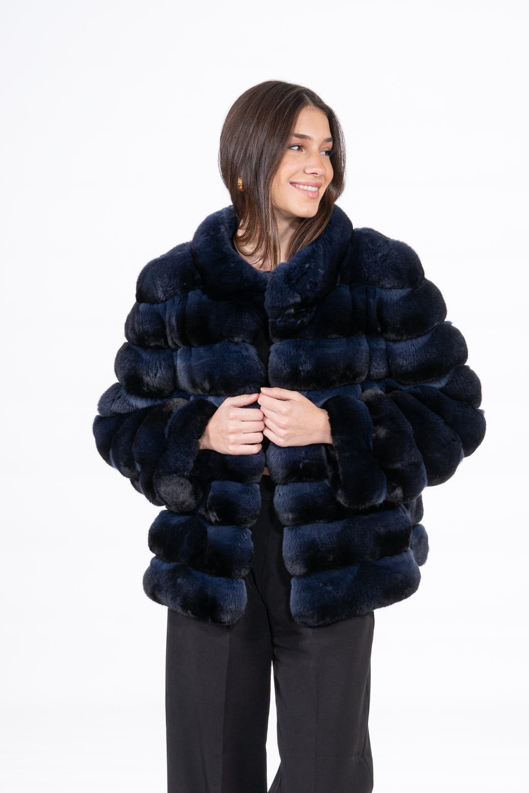 Chic Blue Black Chinchilla fur coat by manzari for a bold statement