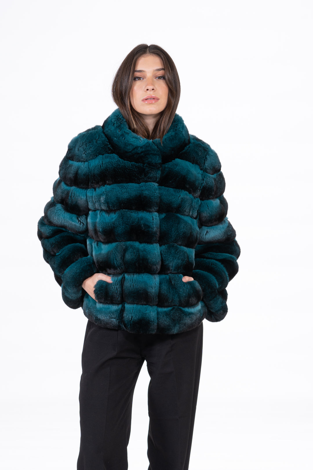 Elegant Green Chinchilla fur coat for a refined look