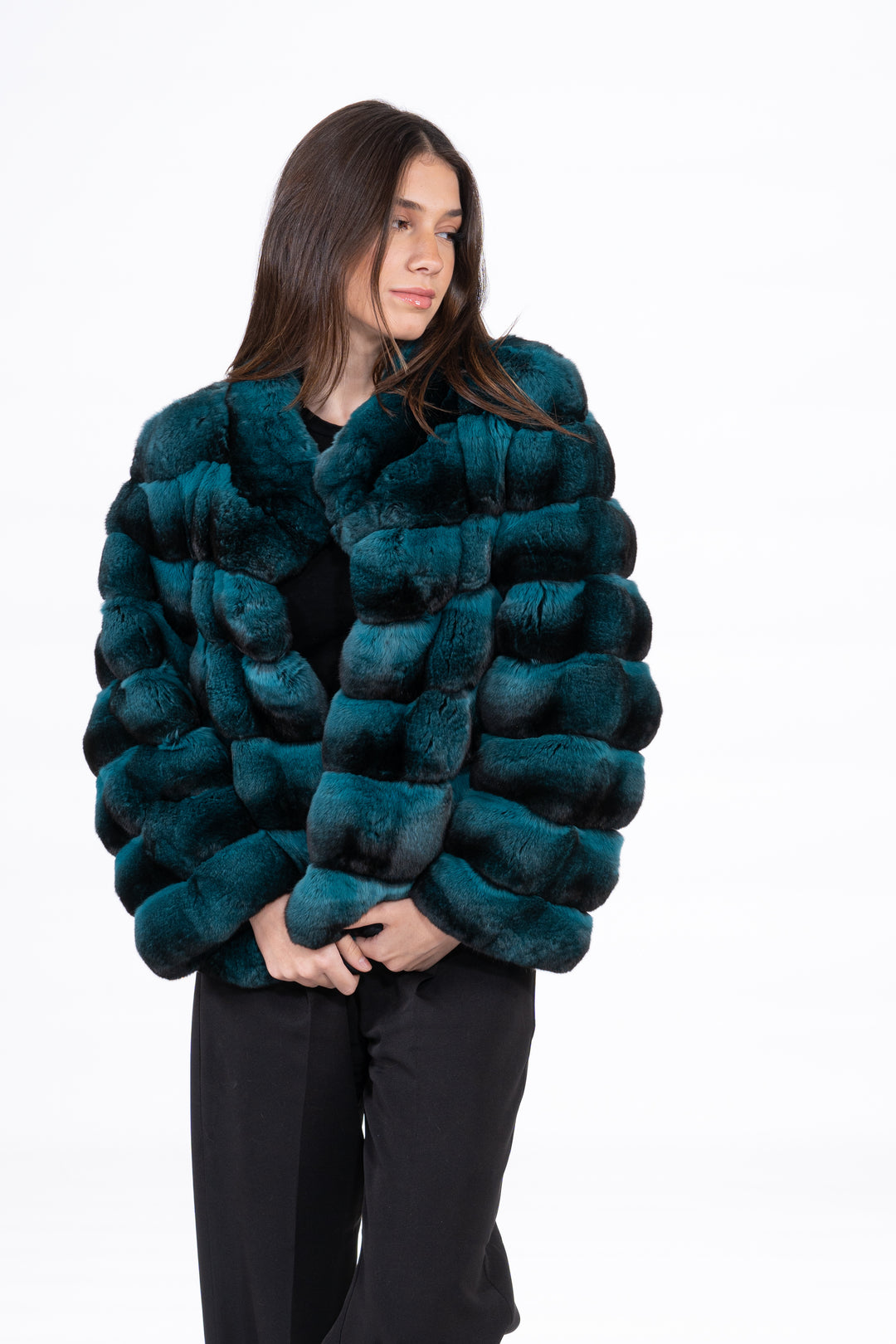 Manzari Green Chinchilla fur coat for a timeless appeal