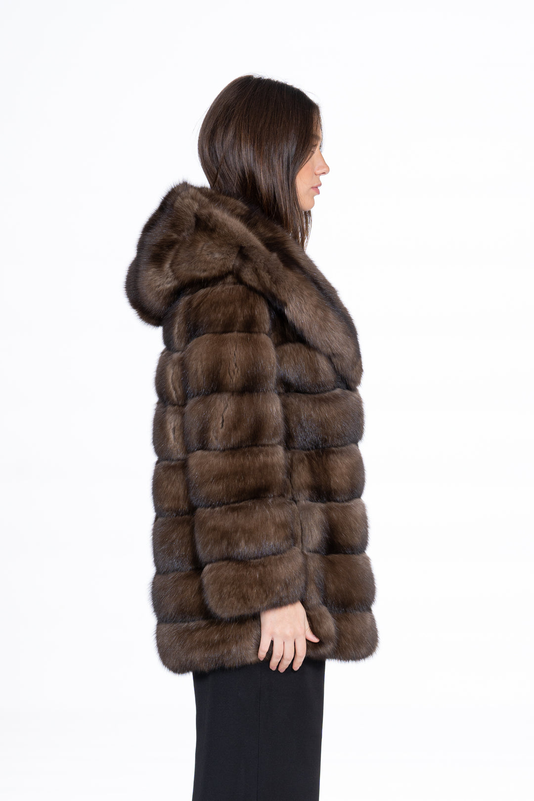 Manzari Gun Metal Russian sable fur coat with a modern design