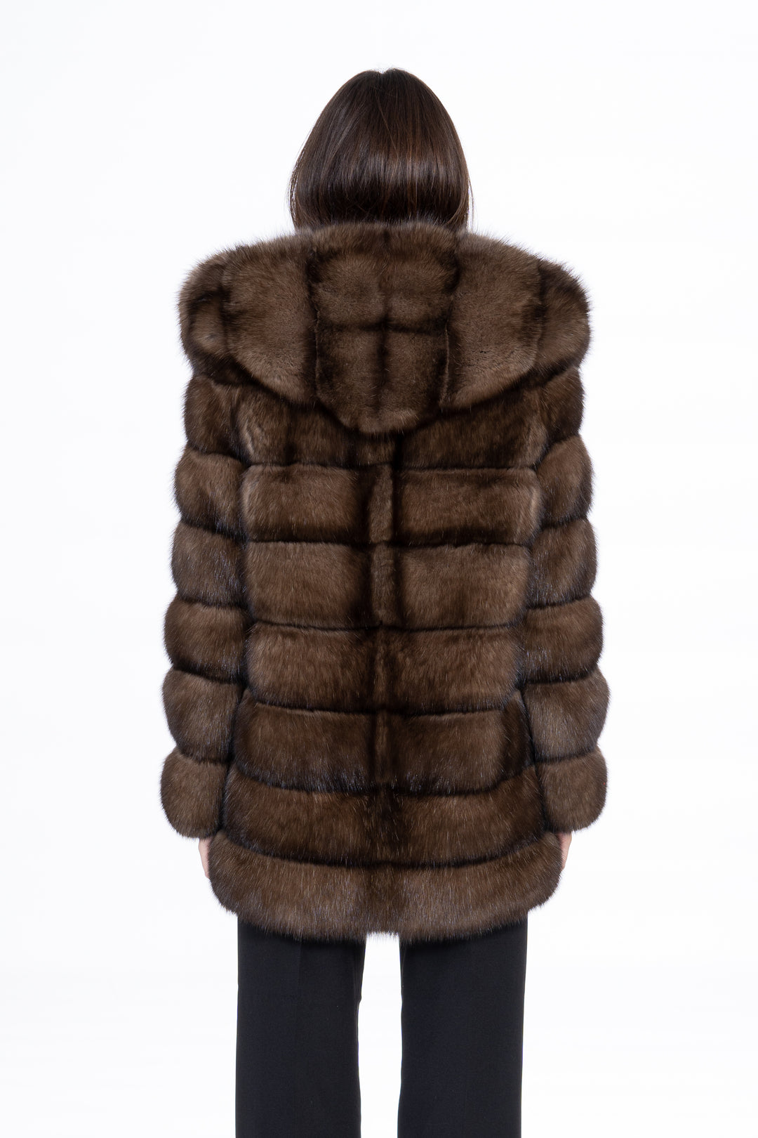 Manzari Gun Metal Russian sable fur coat with a modern design