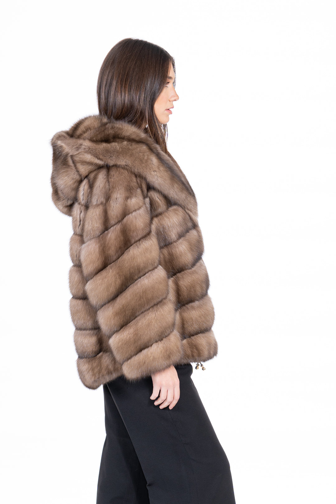 Luxurious Lavander Russian sable fur coat on display