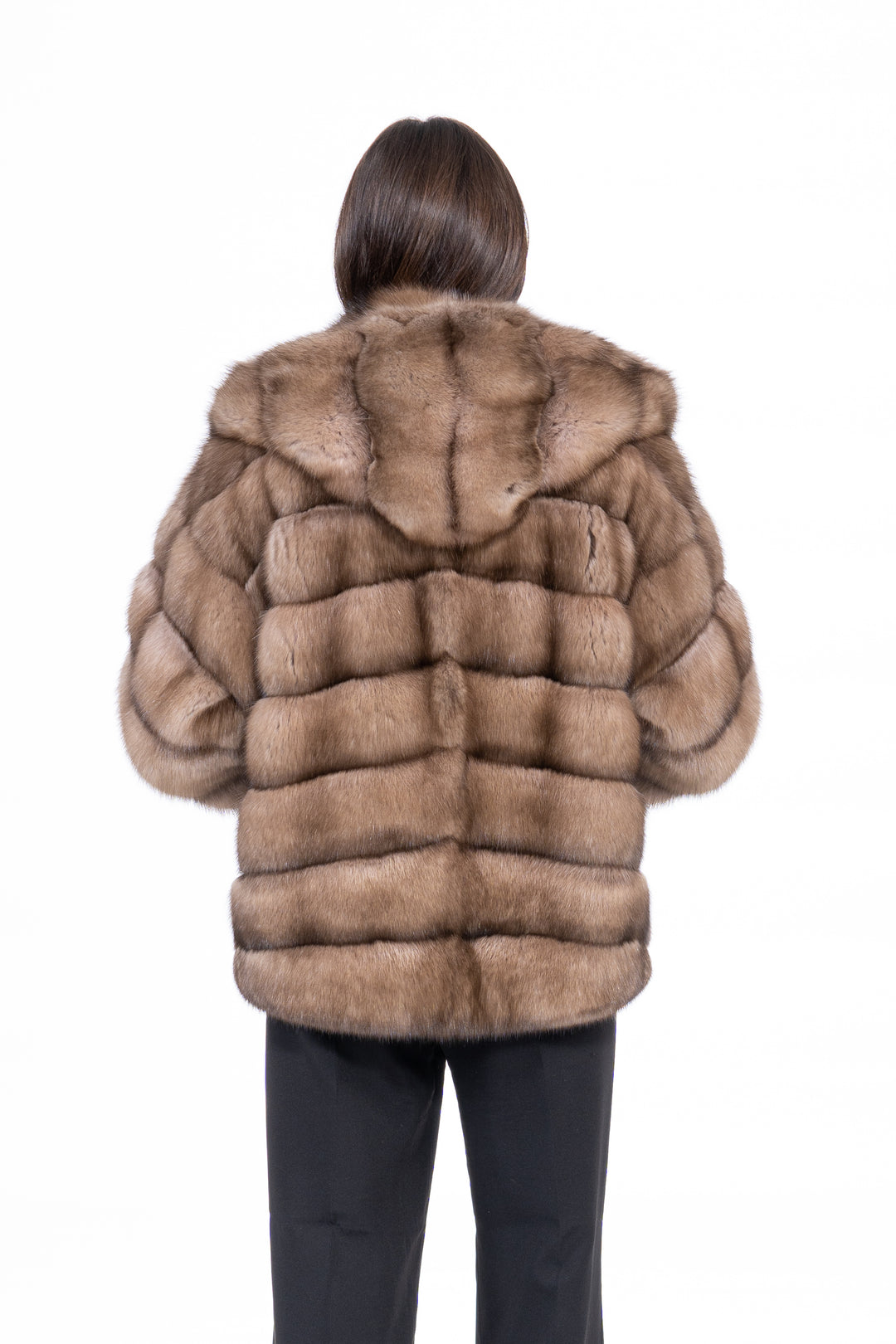 Luxurious Lavander Russian sable fur coat on display