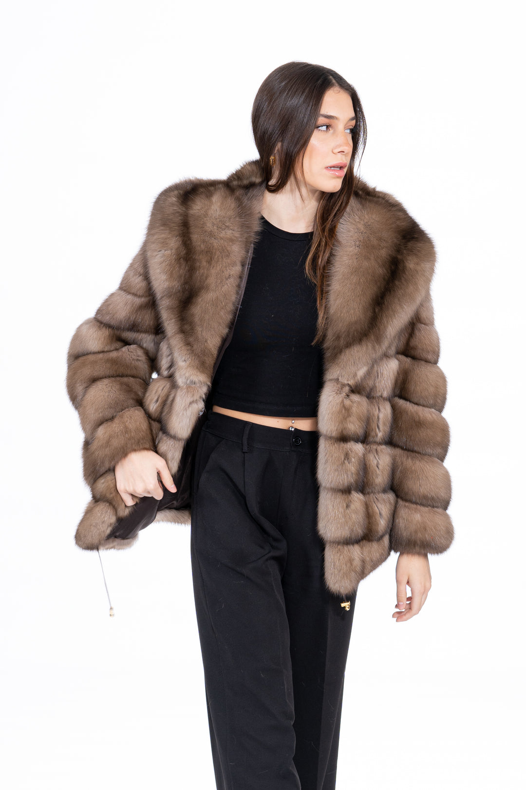 Premium Lavander Russian sable fur coat for winter fashion