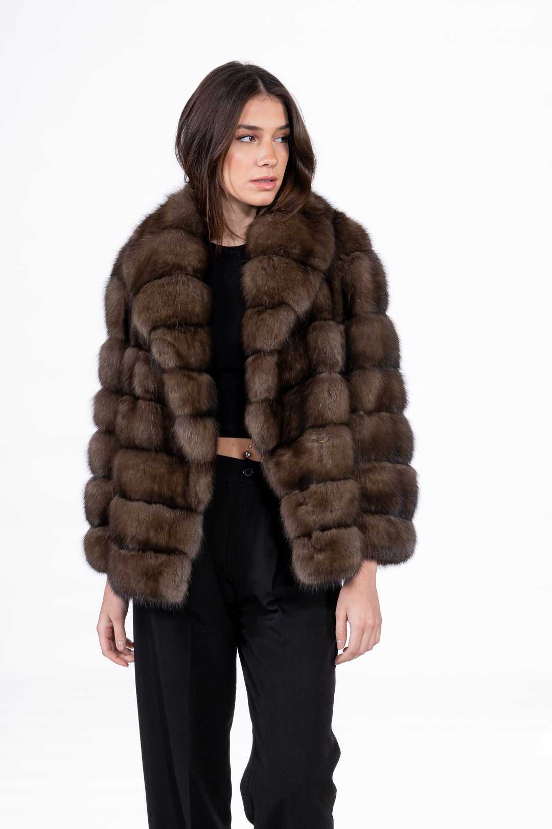 Luxurious Platinum Russian sable fur coat on display