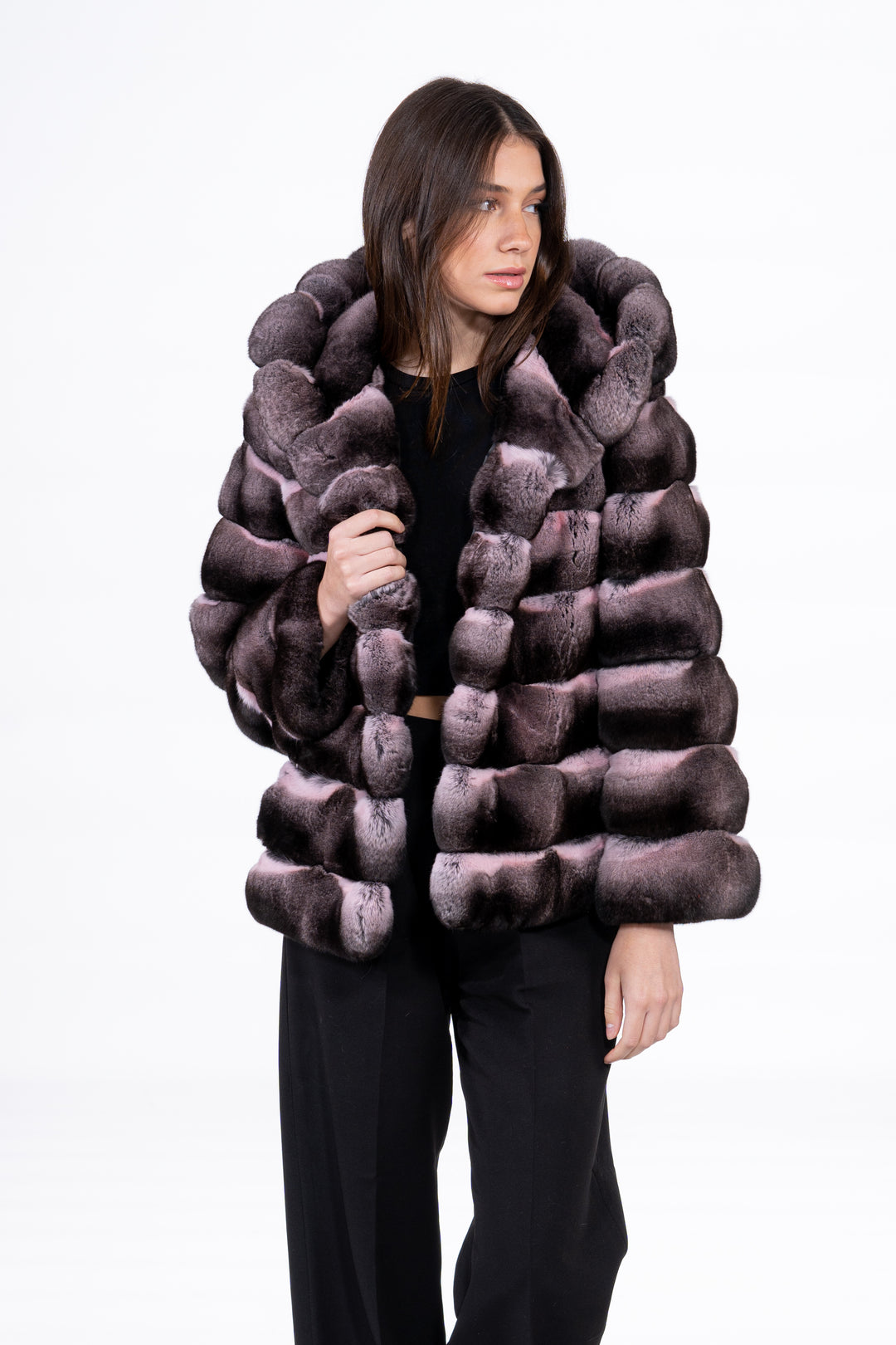 Manzari Pink Chinchilla fur coat for ultimate elegance