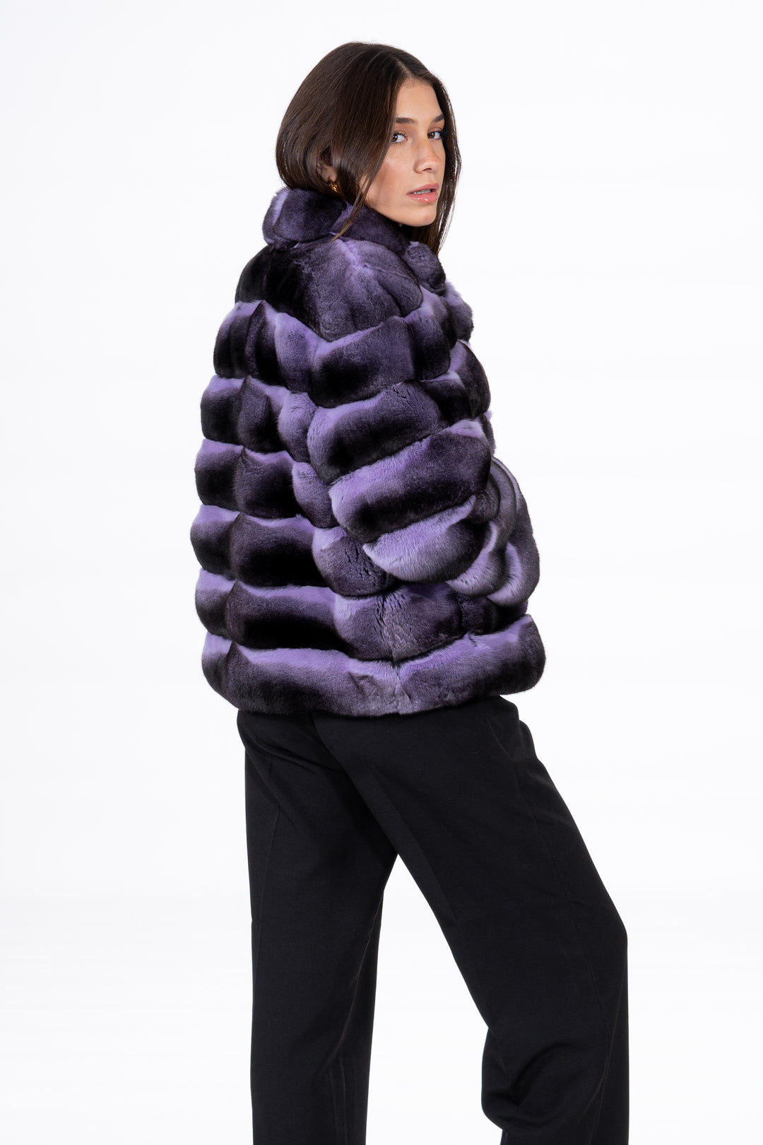 Manzari Lavender Chinchilla fur coat for a timeless appeal
