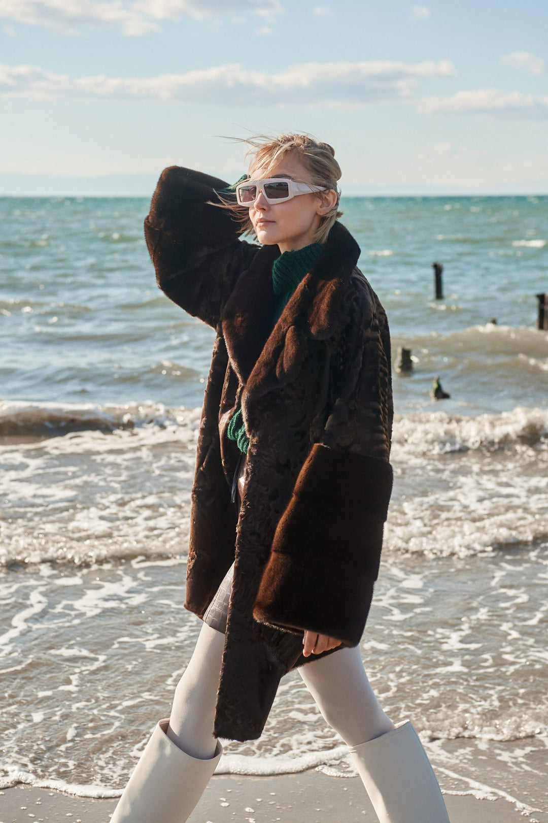 Elegant Chokolat Swakara fur coat for modern fashion