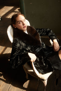 High-quality Black Swakara fur coat for fashion enthusiasts