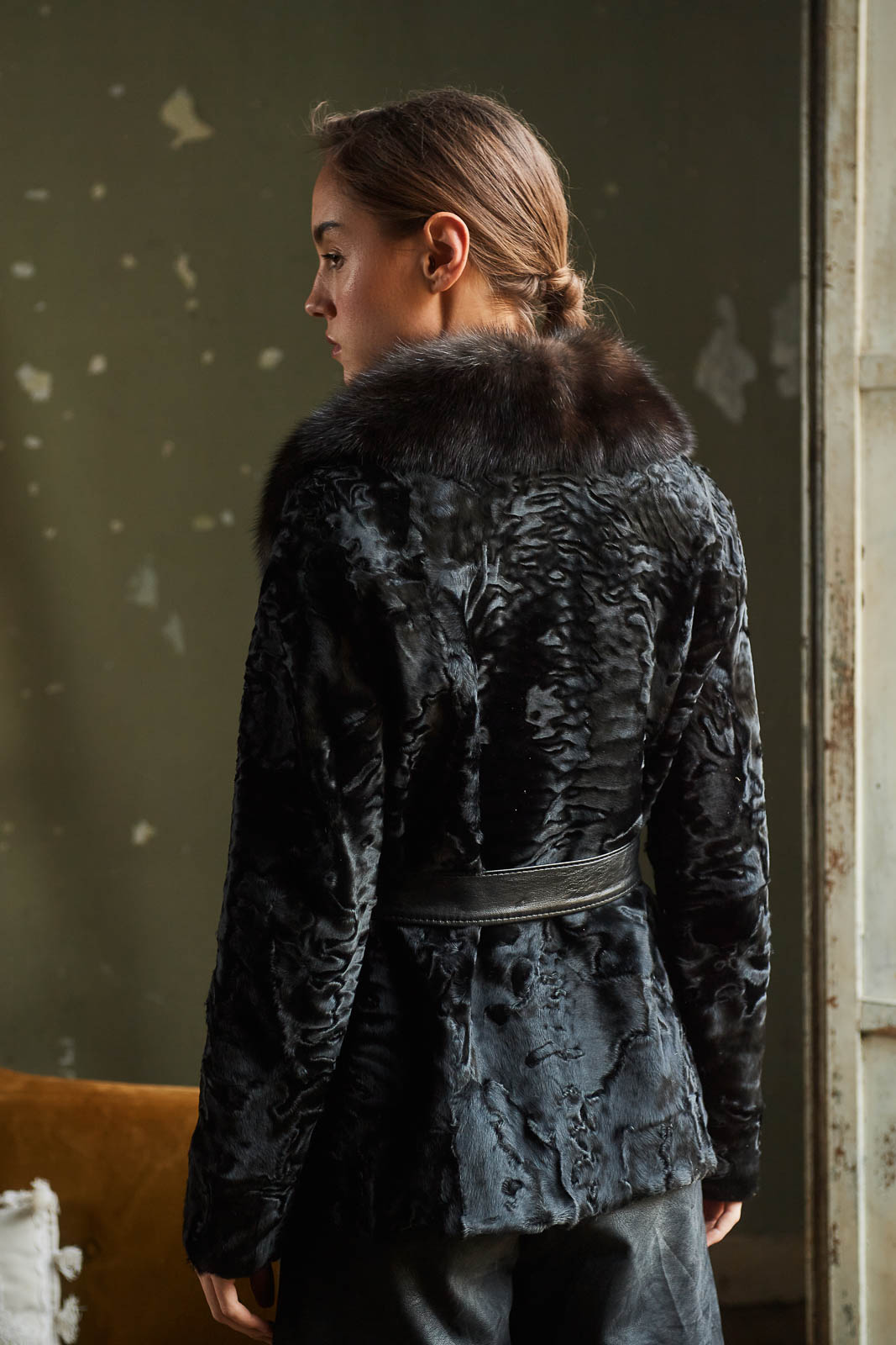 Sophisticated Black Swakara fur coat by manzari