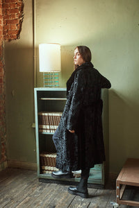 Chic Black Swakara fur coat by manzari for a standout look