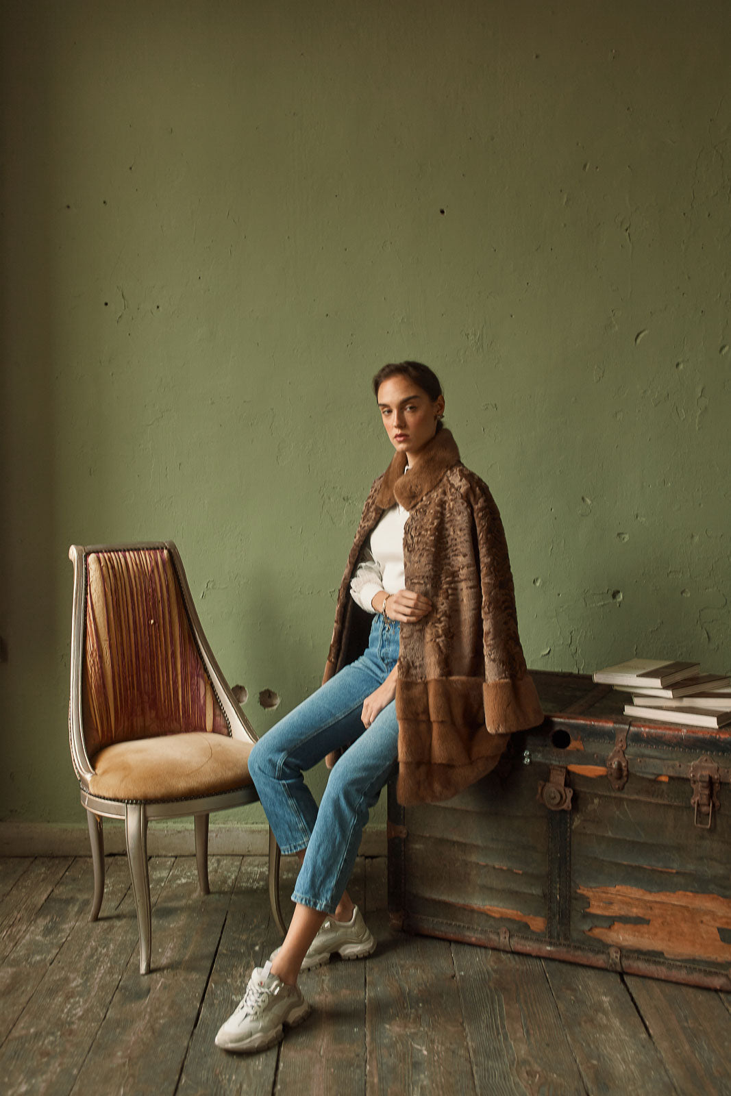 Stylish Camel Swakara fur coat by manzari