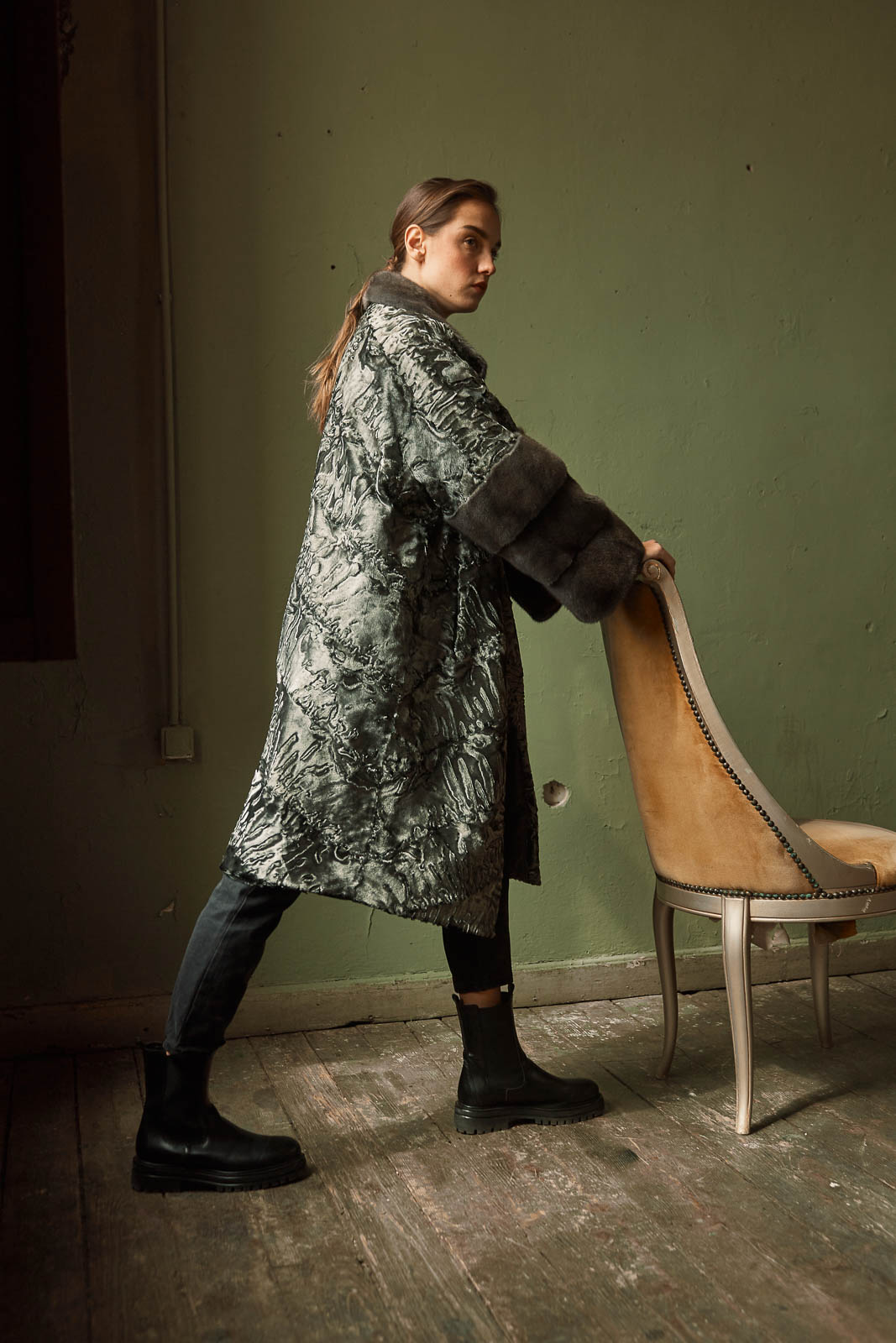 Stylish Black Swakara fur coat by manzari