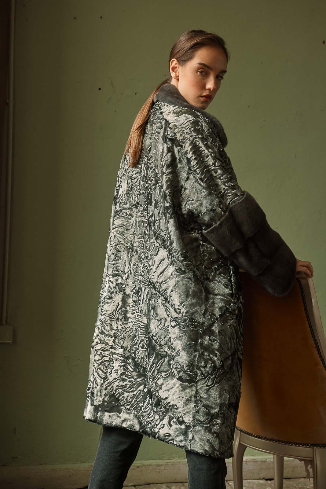 Stylish Black Swakara fur coat by manzari